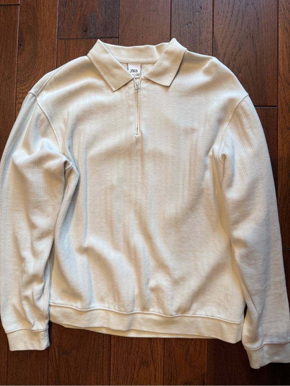 Zara Men Cream Zip-Front Collared Sweater